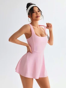 Sovereign Charm Women's Solid Color Sleeveless Casual Cross Back Sports Dress Athletic Dress - Pink - View 4