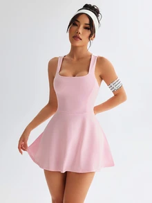 Sovereign Charm Women's Solid Color Sleeveless Casual Cross Back Sports Dress Athletic Dress - Pink - View 5