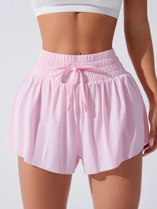 Sovereign Charm Solid Color Knotted Pocket Summer Sports Shorts, Suitable For YogaWomen Sweat Short, Gym Short, Biker Short - Pink - View 2