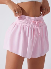 Sovereign Charm Solid Color Knotted Pocket Summer Sports Shorts, Suitable For YogaWomen Sweat Short, Gym Short, Biker Short - Pink - View 5
