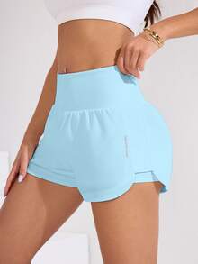 Sovereign Charm Women's Solid Color High Waist Pocket Sports Shorts - Baby Blue - View 5