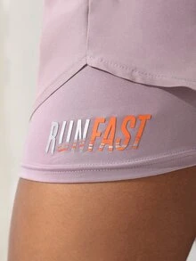SHEIN Sovereign Charm Breathable Letter Graphic 2 In 1 Sports Shorts Flowy Shorts Drawstring ShortsWomen Sweat Short, Gym Short, Biker Short - Dusty Purple - View 3