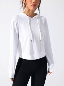 SHEIN Sovereign Charm بلوزة رياضية نسائية بطباعة حرفية بسيطة وتصميم مفتوح - أبيض - مشاهدة 7