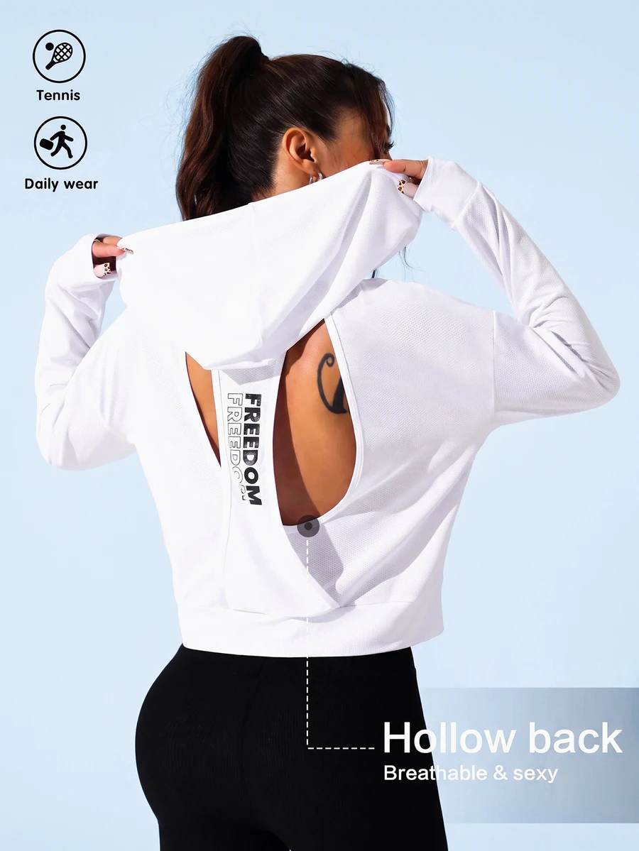 SHEIN Sovereign Charm بلوزة رياضية نسائية بطباعة حرفية بسيطة وتصميم مفتوح