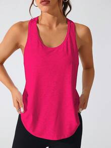 SHEIN Sovereign Charm 女士纯色日常健身背心 - 玫紅色 - 查看 5