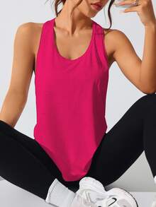 SHEIN Sovereign Charm 女士纯色日常健身背心 - 玫紅色 - 查看 3