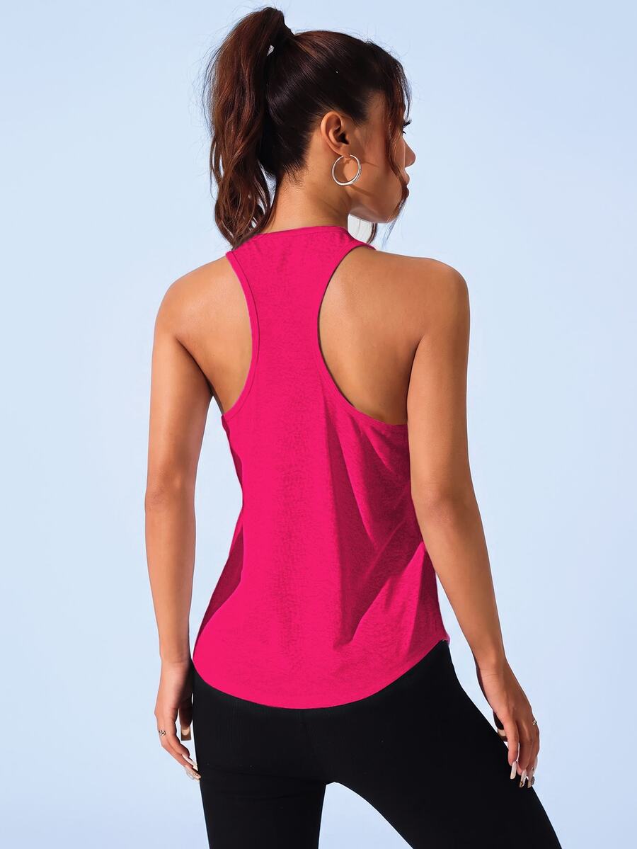 SHEIN Sovereign Charm 女士纯色日常健身背心 - 玫紅色 - 查看 1