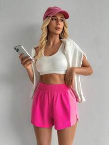 SHEIN Sovereign Charm Women's Solid Color Simple Daily Casual Sport ShortsWomen Sweat Short, Gym Short, Biker Short - Multicolor - View 8