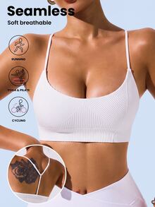 SHEIN Sovereign Charm Women's Simple White Seamless Sports Camisole Gym Top - White - View 1