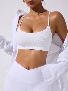 SHEIN Sovereign Charm Women's Simple White Seamless Sports Camisole Gym Top - White - View 5