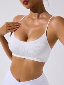 SHEIN Sovereign Charm Women's Simple White Seamless Sports Camisole Gym Top - White - View 8