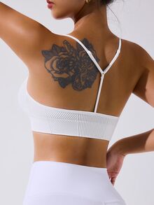SHEIN Sovereign Charm Women's Simple White Seamless Sports Camisole Gym Top - White - View 3