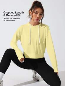 SHEIN Sovereign Charm 女士字母印花长袖连帽运动卫衣 - 黃色 - 查看 4