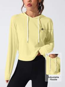 SHEIN Sovereign Charm 女士字母印花长袖连帽运动卫衣 - 黃色 - 查看 3