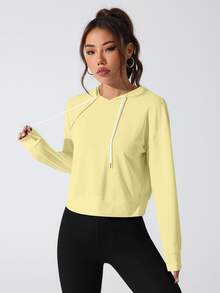 SHEIN Sovereign Charm 女士字母印花长袖连帽运动卫衣 - 黃色 - 查看 6