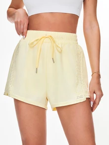 Sovereign Charm Women's Solid Color Slit Drawstring Waist Casual Sports Shorts, Summer - Multicolor - View 7
