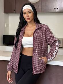 Muchica Women's Plaid Casual Versatile Daily Travel Sports Jacket - Red - View 3