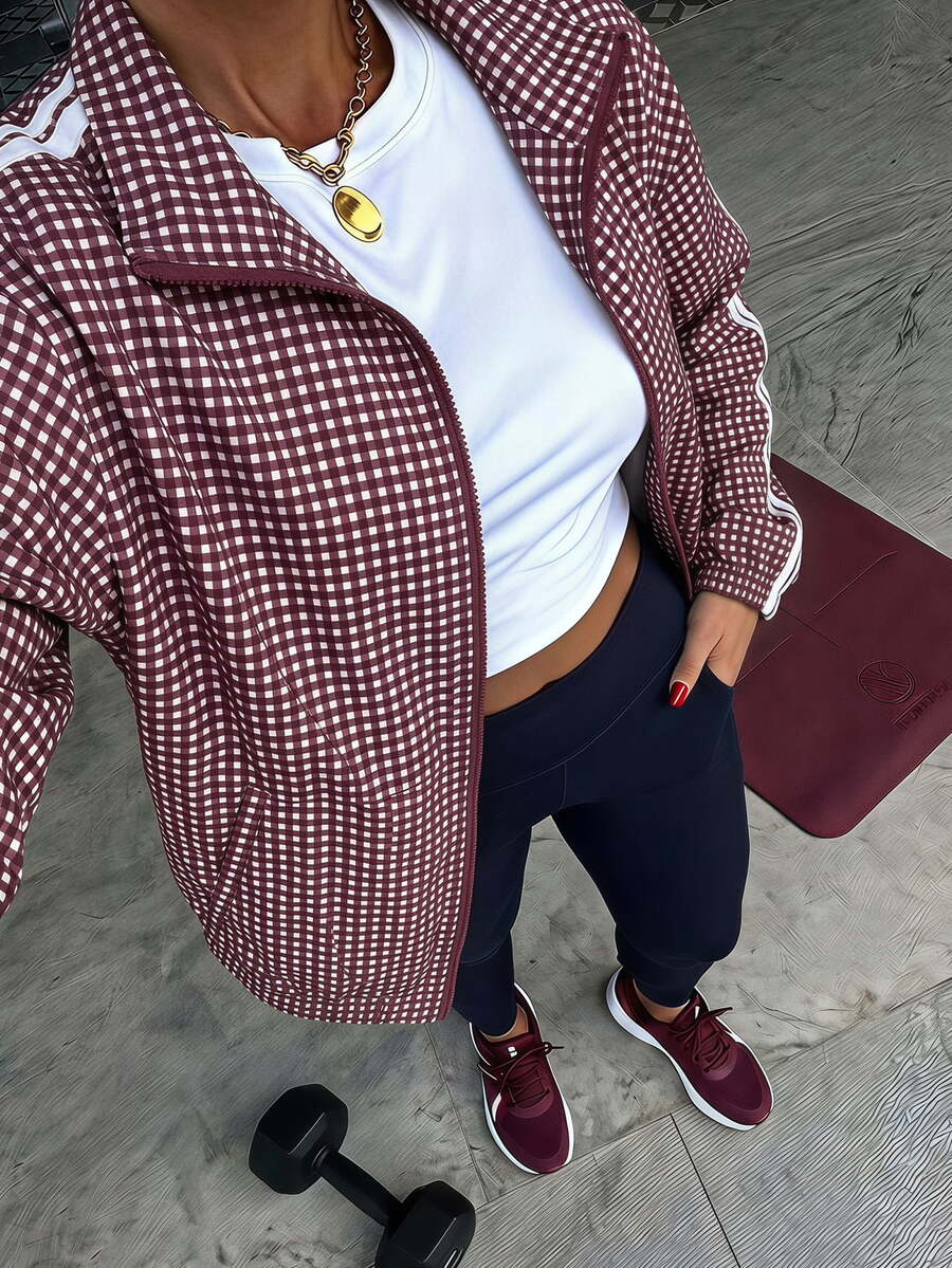 Muchica Women's Plaid Casual Versatile Daily Travel Sports Jacket - Red - View 1