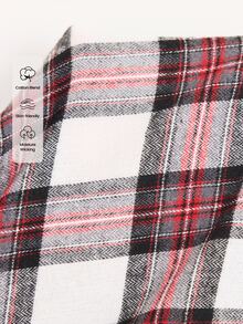 Doze Lane American Casual Relaxed Fit Asymmetric Shoulder Long Sleeve Woven Plaid Pants Plus Size Pajama Set - Black - View 5
