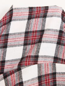 Doze Lane American Casual Relaxed Fit Asymmetric Shoulder Long Sleeve Woven Plaid Pants Plus Size Pajama Set - Black - View 12
