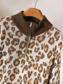 CosyJoli Plus Size Women's Leopard Print Casual Versatile Daily Wear Long Sleeve Sweater - Multicolor - View 5