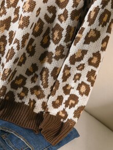 CosyJoli Plus Size Women's Leopard Print Casual Versatile Daily Wear Long Sleeve Sweater - Multicolor - View 7