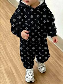 男嬰全印花連帽衛衣與運動長褲套裝 - 彩色 - 查看 1