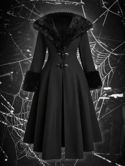 Sweetra Plus Size Women's Fuzzy Patchwork Casual Party & Travel Overcoat Halloween Winter