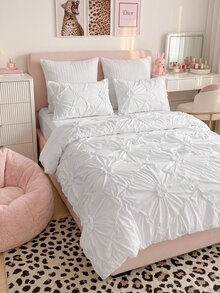 3pcs White Pleated Ruffle Floral Duvet Cover Set, Simple Luxury Modern Polyester Bedding Set, Soft & Breathable For All Seasons - White - View 4