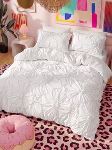 3pcs White Pleated Ruffle Floral Duvet Cover Set, Simple Luxury Modern Polyester Bedding Set, Soft & Breathable For All Seasons - White - View 10