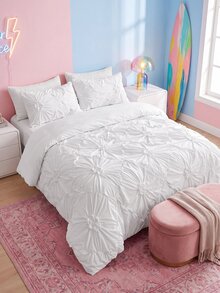 3pcs White Pleated Ruffle Floral Duvet Cover Set, Simple Luxury Modern Polyester Bedding Set, Soft & Breathable For All Seasons - White - View 5