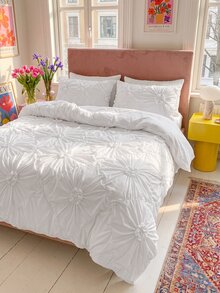 3pcs White Pleated Ruffle Floral Duvet Cover Set, Simple Luxury Modern Polyester Bedding Set, Soft & Breathable For All Seasons - White - View 8