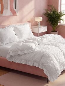 2/3pcs White Bubble Chiffon Polyester Duvet Cover Set With Ruffle Edges, Modern Fashionable & Cute, Suitable For All Seasons, Ideal For Teenagers And Students Back To School, Soft & Breathable Duvet Cover (1 Duvet Cover + 1/2 Pillow Sham, Filling Not Included) - White - View 3