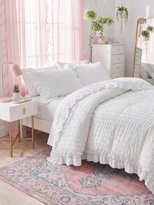 2/3pcs White Bubble Chiffon Polyester Duvet Cover Set With Ruffle Edges, Modern Fashionable & Cute, Suitable For All Seasons, Ideal For Teenagers And Students Back To School, Soft & Breathable Duvet Cover (1 Duvet Cover + 1/2 Pillow Sham, Filling Not Included) - White - View 6