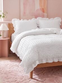 2/3pcs White Bubble Chiffon Polyester Duvet Cover Set With Ruffle Edges, Modern Fashionable & Cute, Suitable For All Seasons, Ideal For Teenagers And Students Back To School, Soft & Breathable Duvet Cover (1 Duvet Cover + 1/2 Pillow Sham, Filling Not Included) - White - View 9