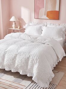 2/3pcs White Bubble Chiffon Polyester Duvet Cover Set With Ruffle Edges, Modern Fashionable & Cute, Suitable For All Seasons, Ideal For Teenagers And Students Back To School, Soft & Breathable Duvet Cover (1 Duvet Cover + 1/2 Pillow Sham, Filling Not Included) - White - View 7