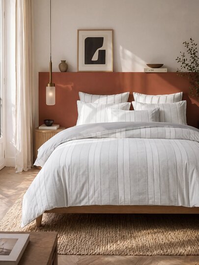2/3pcs Nordic Ins Style Grey Woven Vertical Stripe Jacquard Duvet Cover Set, Minimalist Fashion Modern Polyester Bedding, Back To School Duvet Cover, Twin, Full, Queen, King (1 Duvet Cover + 1/2 Pillowcases, No Fillers)