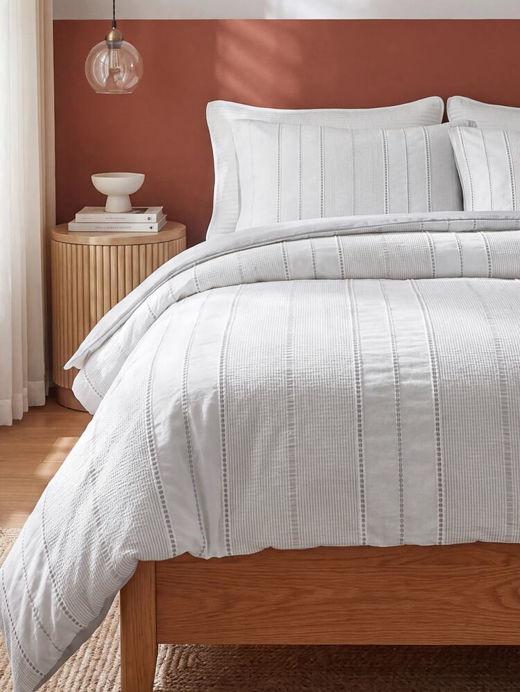 2/3pcs Nordic Ins Style Grey Woven Vertical Stripe Jacquard Duvet Cover Set, Minimalist Fashion Modern Polyester Bedding, Back To School Duvet Cover, Twin, Full, Queen, King (1 Duvet Cover + 1/2 Pillowcases, No Fillers) - Grey - View 6