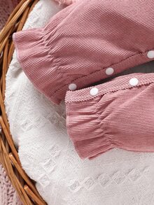 SHEIN Bộ đồ liền thân dài tay in họa tiết động vật hoạt hình dễ thương cho bé gái, mùa thu - Hồng - Xem 8