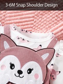 SHEIN Bộ đồ liền thân dài tay in họa tiết động vật hoạt hình dễ thương cho bé gái, mùa thu - Hồng - Xem 5