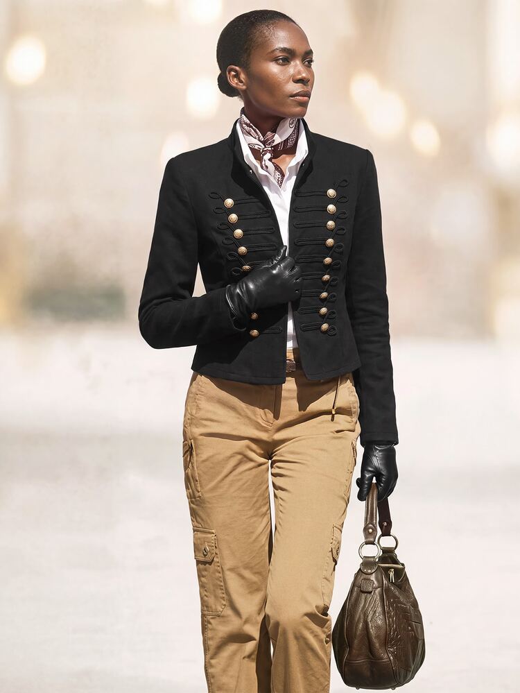 Briarwyn Fall/Winter Women's Vintage Elegant Military Chinese Knot Double-Breasted Cropped Waistcoat With Gold Buttons Jacket Office Night Out Black Jacket - Black - View 2