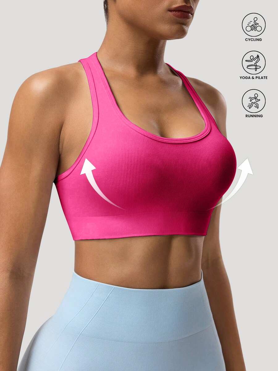 Solea Cove Solea Cove Women's Solid Color Sleeveless Short Cropped Yoga Racerback Tank Top - Hot Pink - View 1