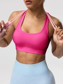 Solea Cove Solea Cove Women's Solid Color Sleeveless Short Cropped Yoga Racerback Tank Top - Hot Pink - View 7