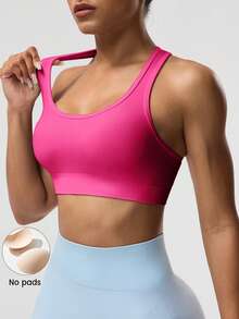 Solea Cove Solea Cove Women's Solid Color Sleeveless Short Cropped Yoga Racerback Tank Top - Hot Pink - View 4