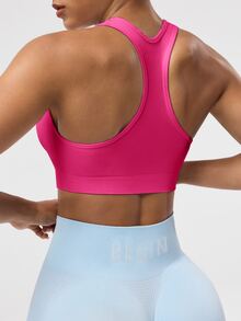Solea Cove Solea Cove Women's Solid Color Sleeveless Short Cropped Yoga Racerback Tank Top - Hot Pink - View 2