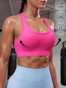 Solea Cove Solea Cove Women's Solid Color Sleeveless Short Cropped Yoga Racerback Tank Top - Hot Pink - View 3