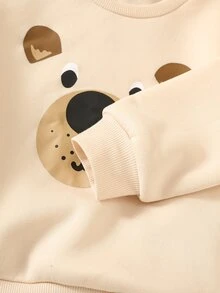Kids Young Boy Simple Comfortable Bear Pattern Long Sleeve Pullover Sweatshirt & Elastic Waist Plaid Pants 2 Pieces Set, Suitable For Autumn/Winter - Multicolor - View 4