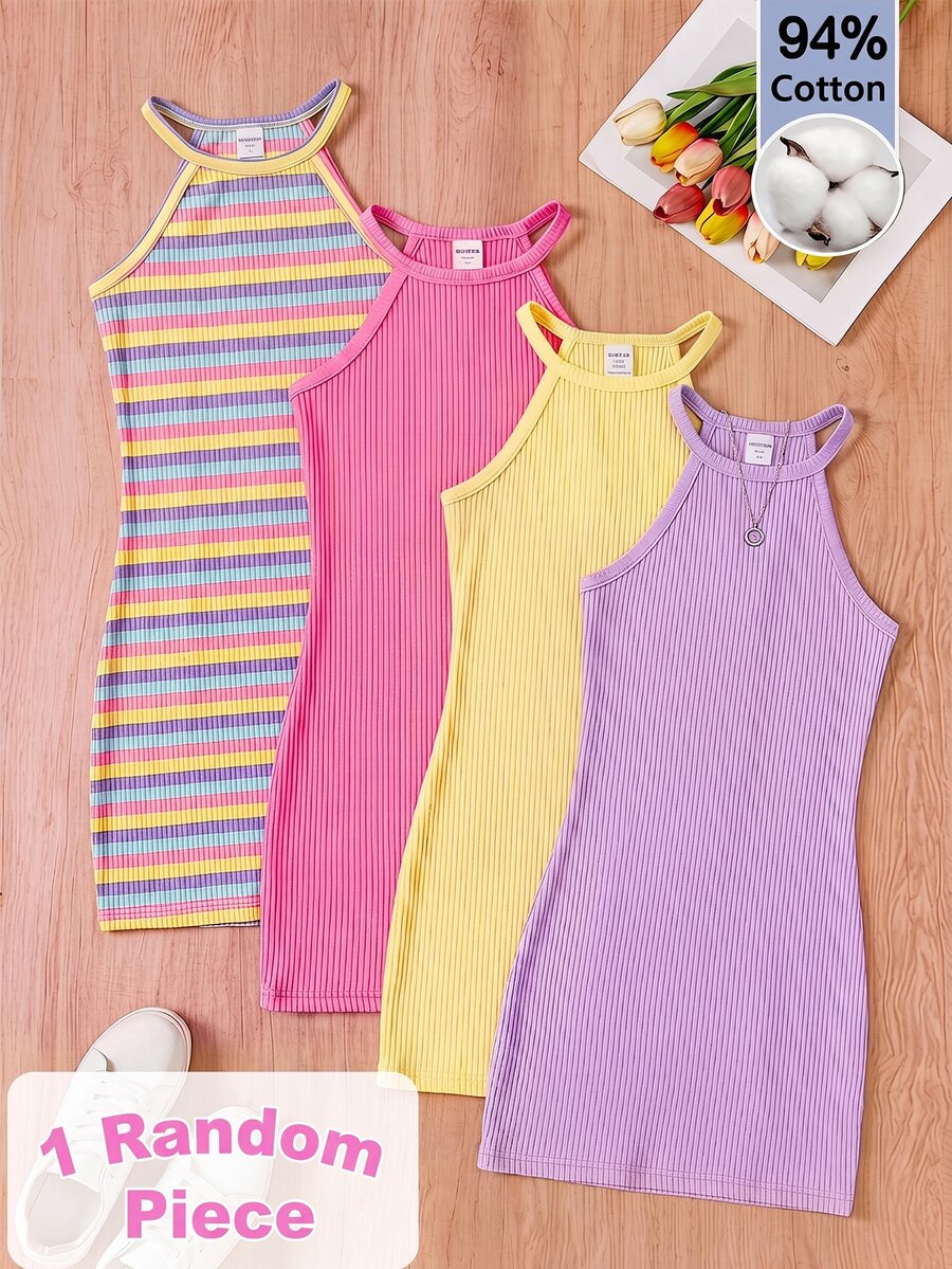 SHEIN 青少年女孩黃色無袖美式秋季風格秋季套裝秋季洋裝女童洋裝