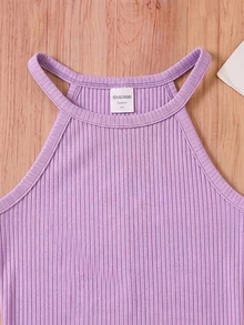 SHEIN 青少年女孩黃色無袖美式秋季風格秋季套裝秋季洋裝女童洋裝 - 紫色 - 查看 5