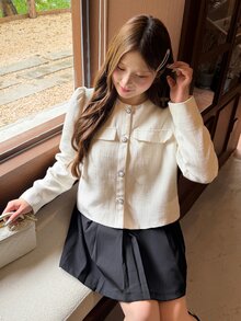 Bijouette Plus Size Women Solid Color Casual Versatile Daily Wear Long Sleeve Jacket,Elegant Apricot Jacket,Work Outfits For Women,Cute Jacket,Fallwinter Jacket - White - View 3